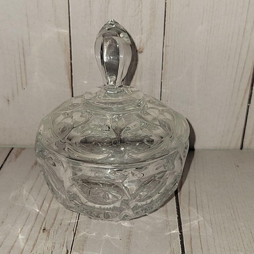 Vintage Small Candy Dish Apothecary Jar Clear Heavy Matching Lid